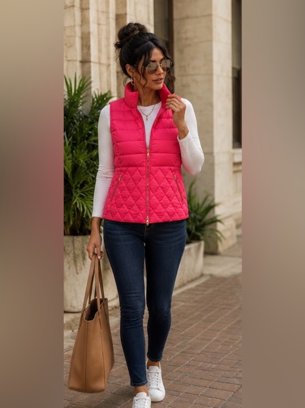 Talbots Petites Down Puffer Vest | Hot Pink | Size MP